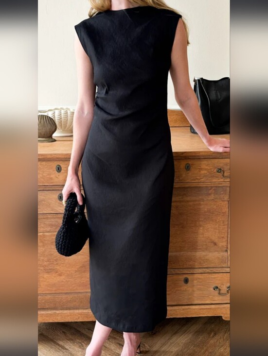 Commense Dresses & Skirts - NWT Commense Linen Cowl Neckline Elegant Black Sleeveless Sheath Dress - Size M